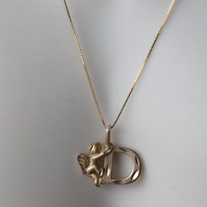 Michael Anthony 10k. solid gold Initial D with angel pendant necklace Nice!